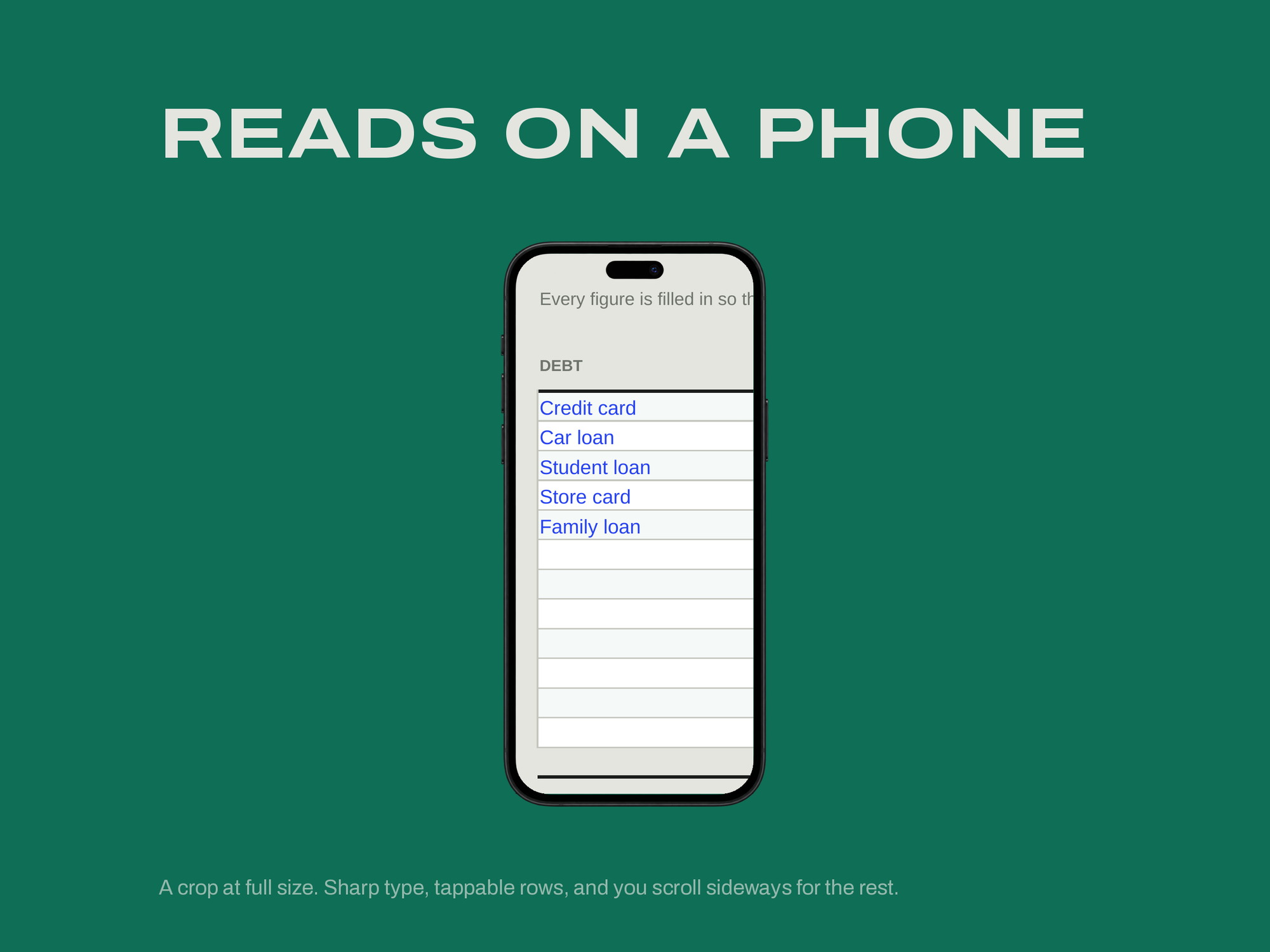 Debt Payoff Calculator — READS ON A PHONE