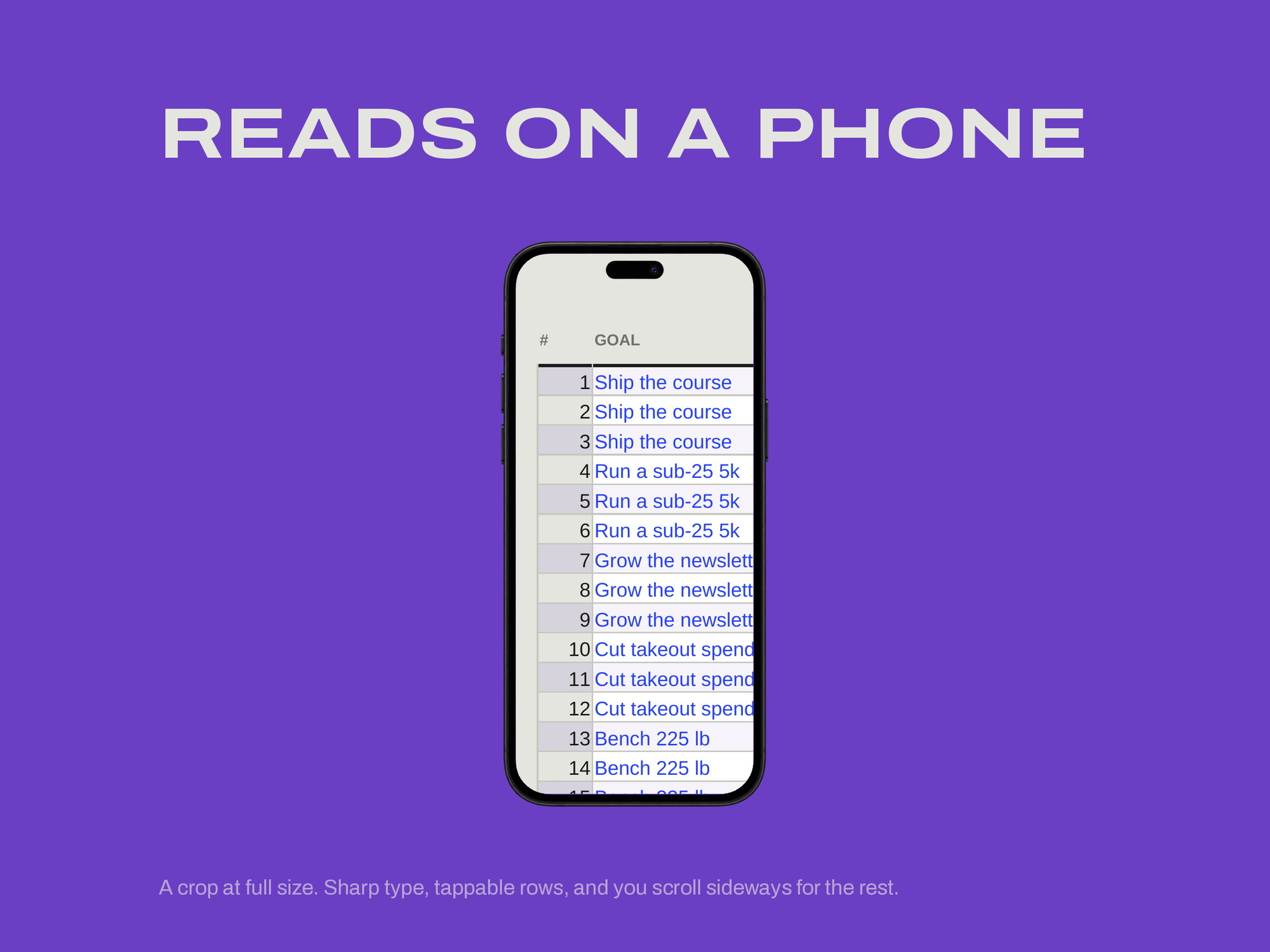 90-Day Goal Tracker — READS ON A PHONE