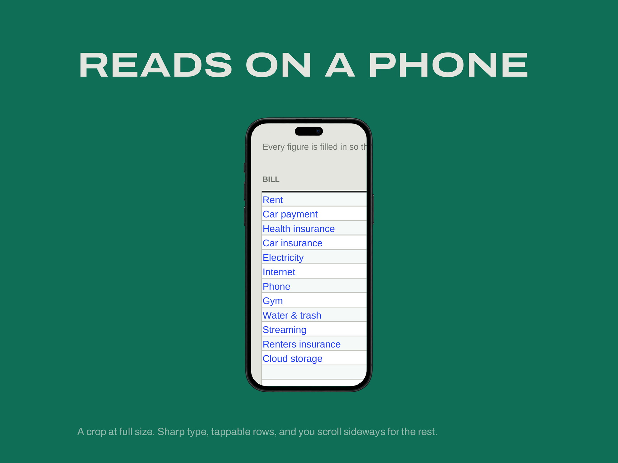 Pay-Period Budget — READS ON A PHONE