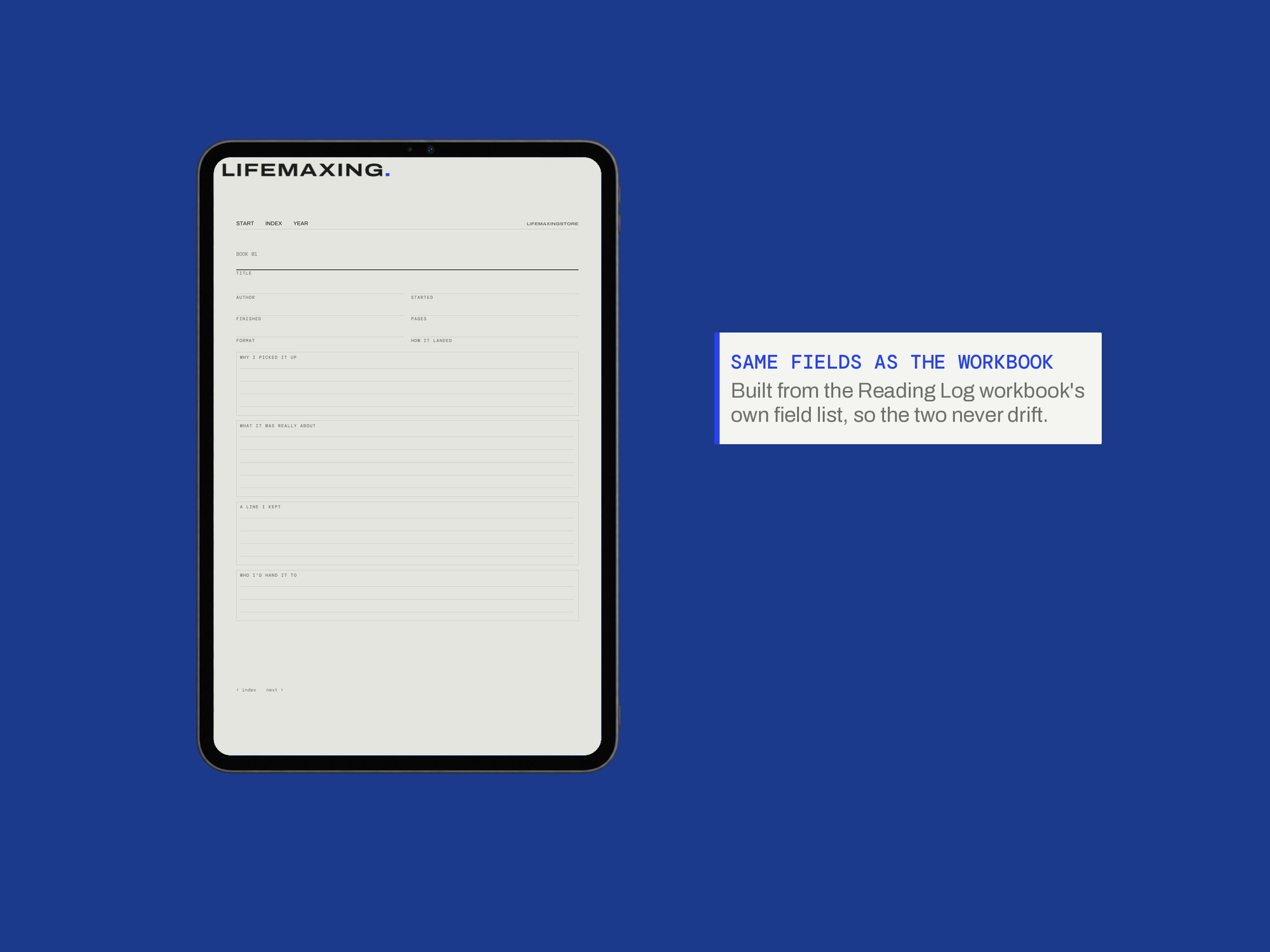 Reading Log — E-ink Edition — SAME FIELDS AS THE WORKBOOK