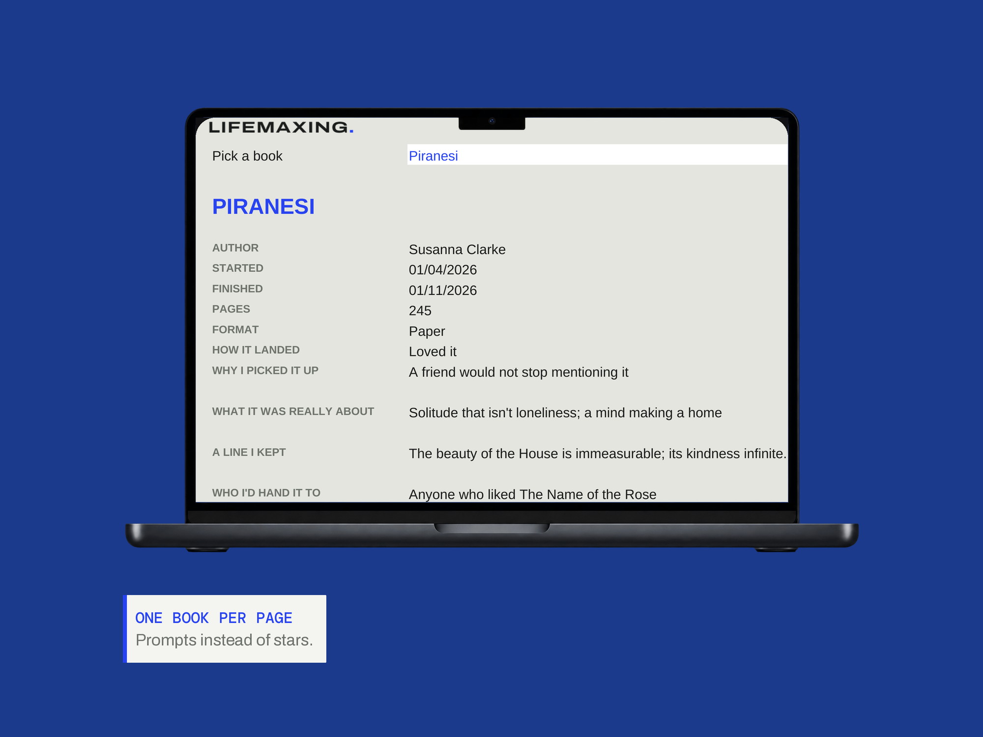 Reading Log — ONE BOOK PER PAGE