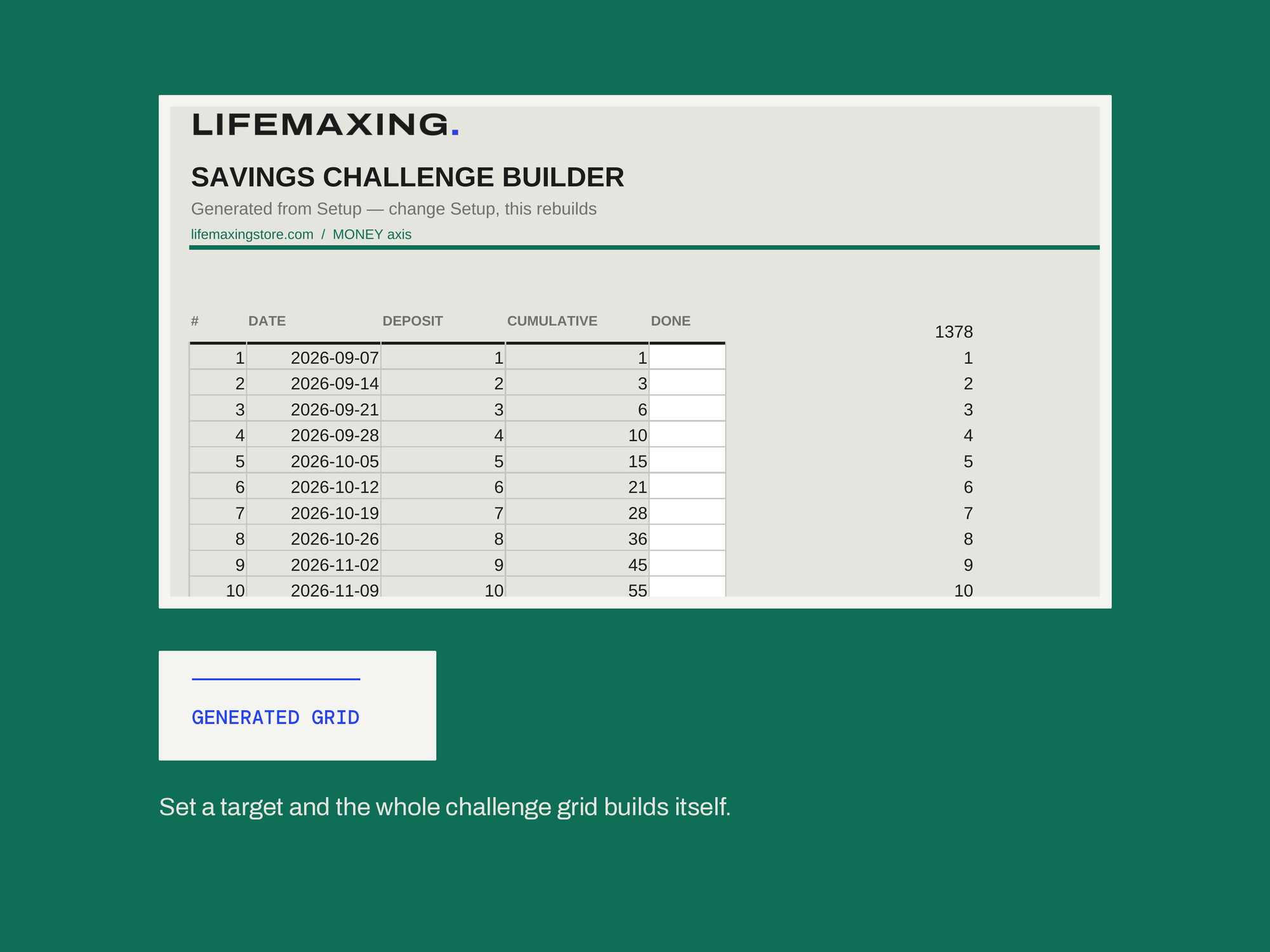 Savings Challenge Builder — GENERATED GRID