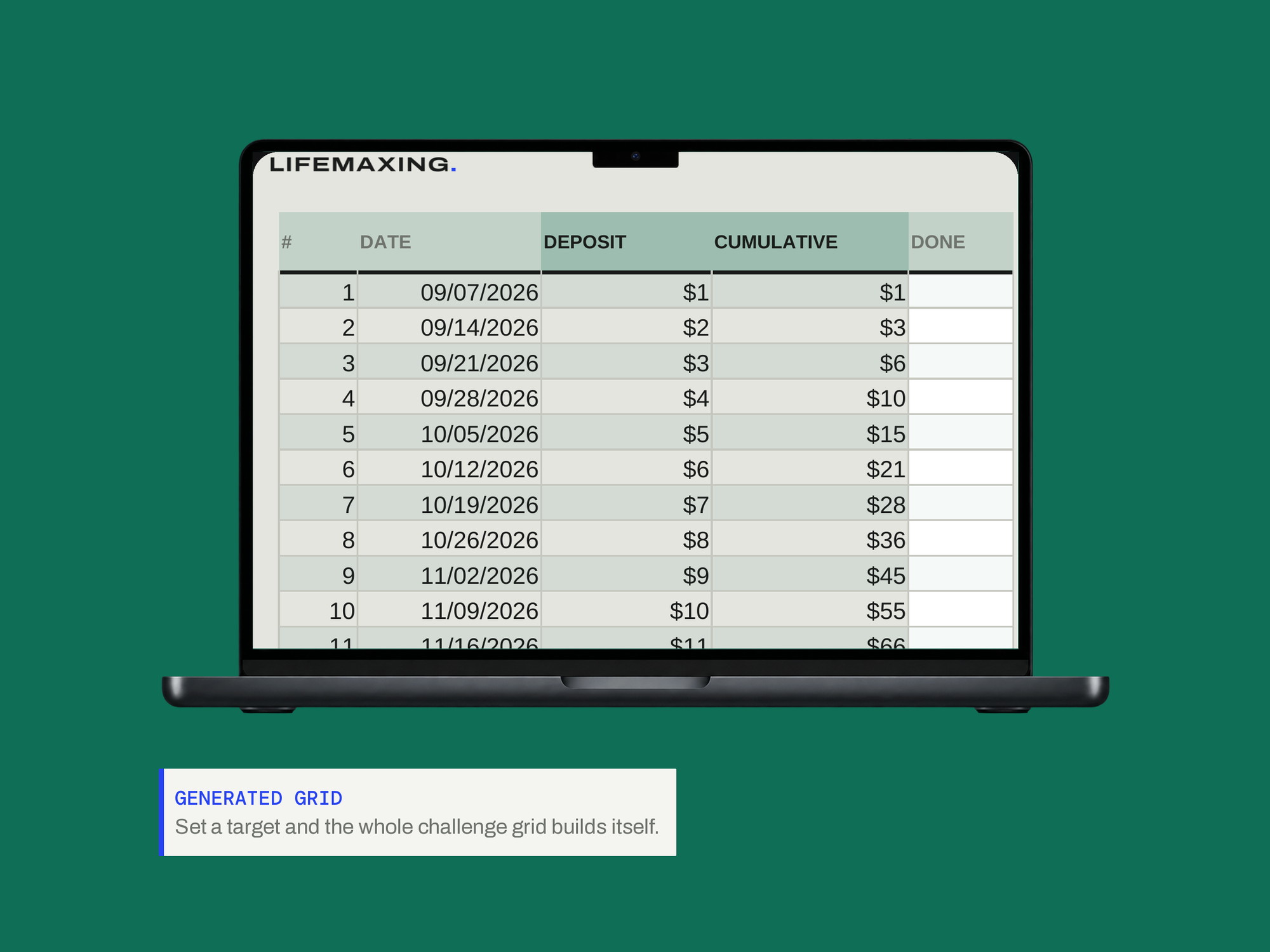 Savings Challenge Builder — GENERATED GRID