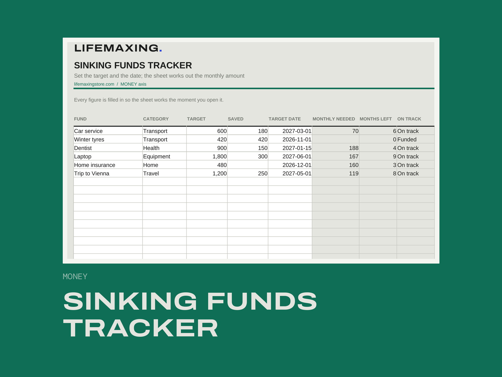 Sinking Funds Tracker product photograph