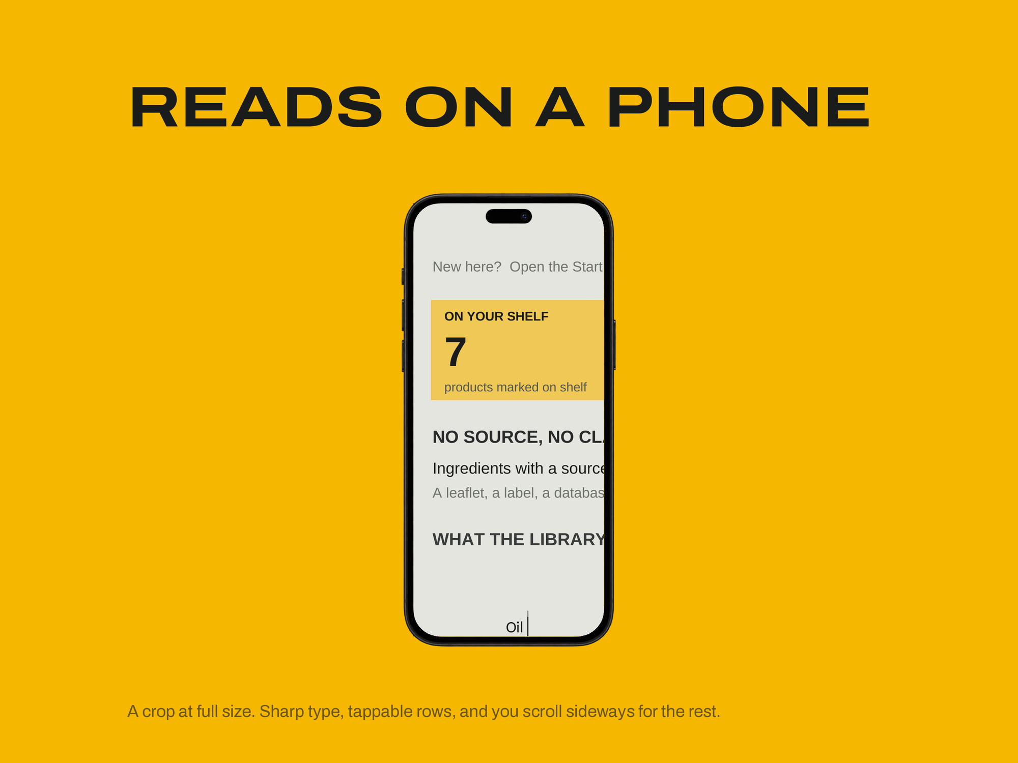 Ingredient & Product Database — READS ON A PHONE
