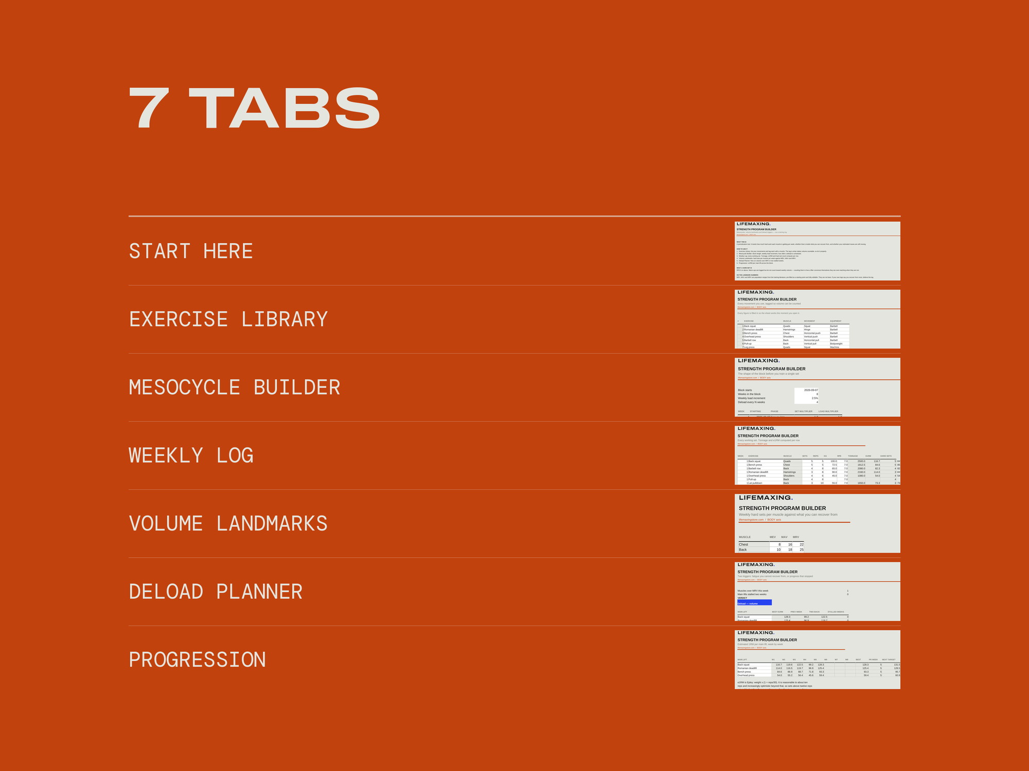 Strength Program Builder — EVERY TAB