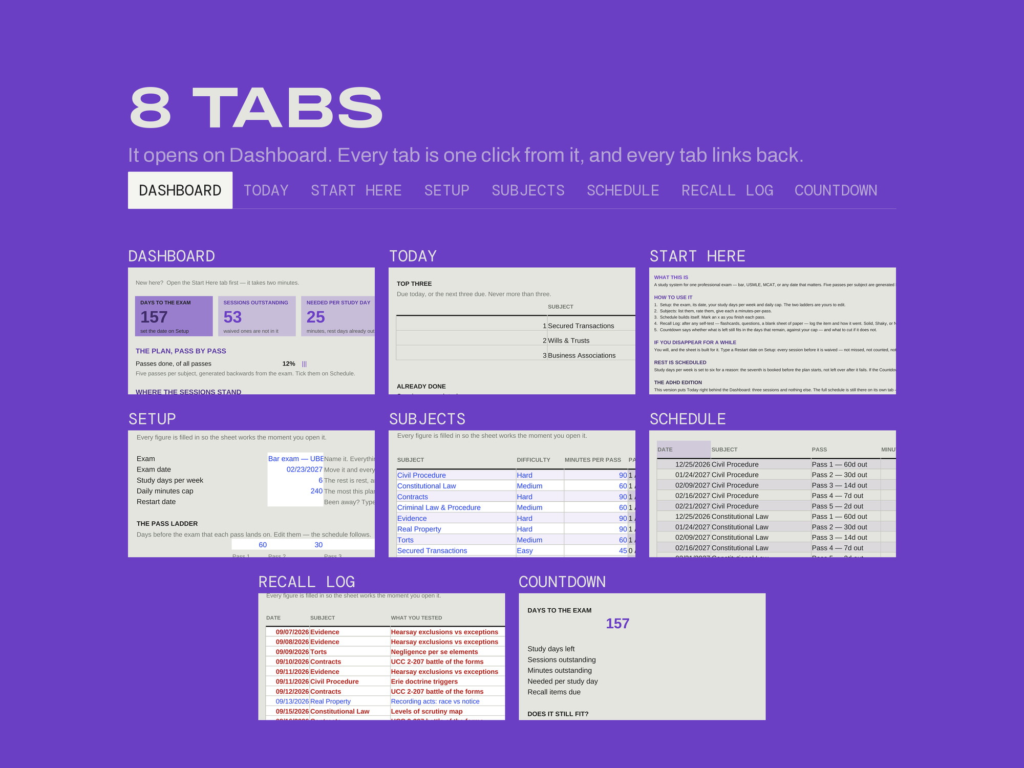 Study & Exam Planner — ADHD Edition — EVERY TAB