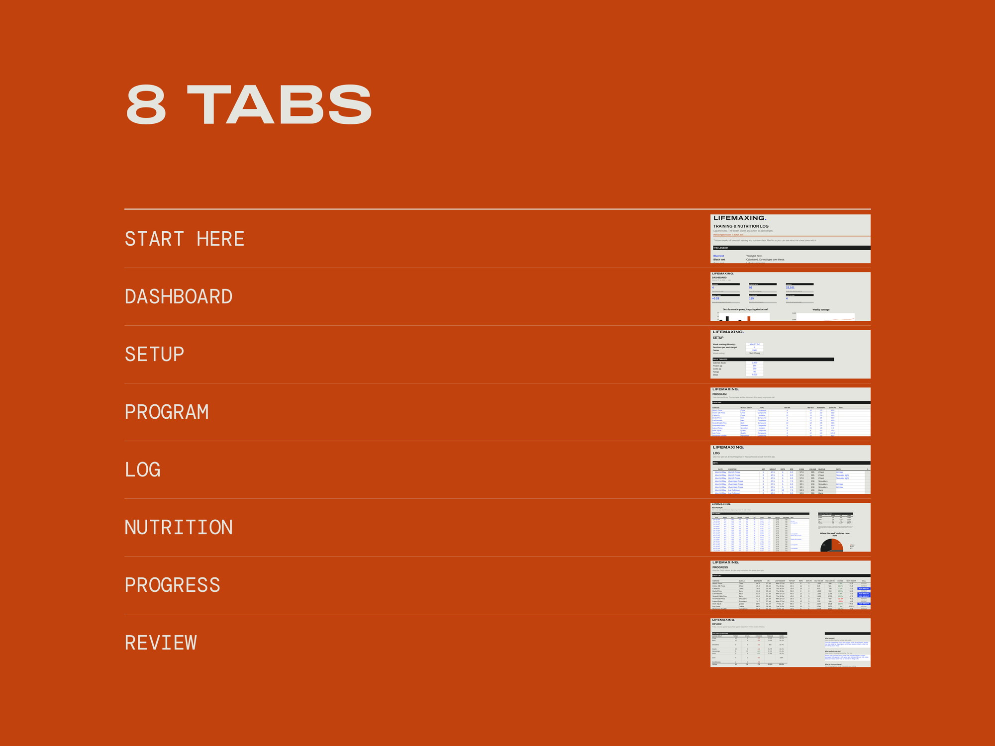 Training & Nutrition Log — EVERY TAB